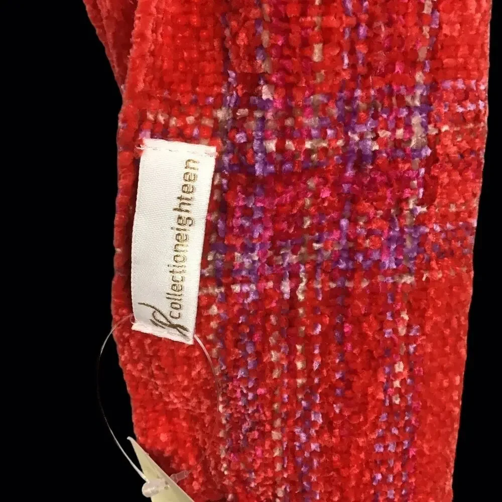 Collection 18 Pink Red Chenille Stripe Muffler Scarf Fringe NWT